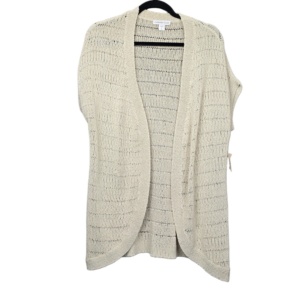 Coldwater Creek Womens Natural Beige Cutaway Cardigan Open Knit Vest Size L NWT